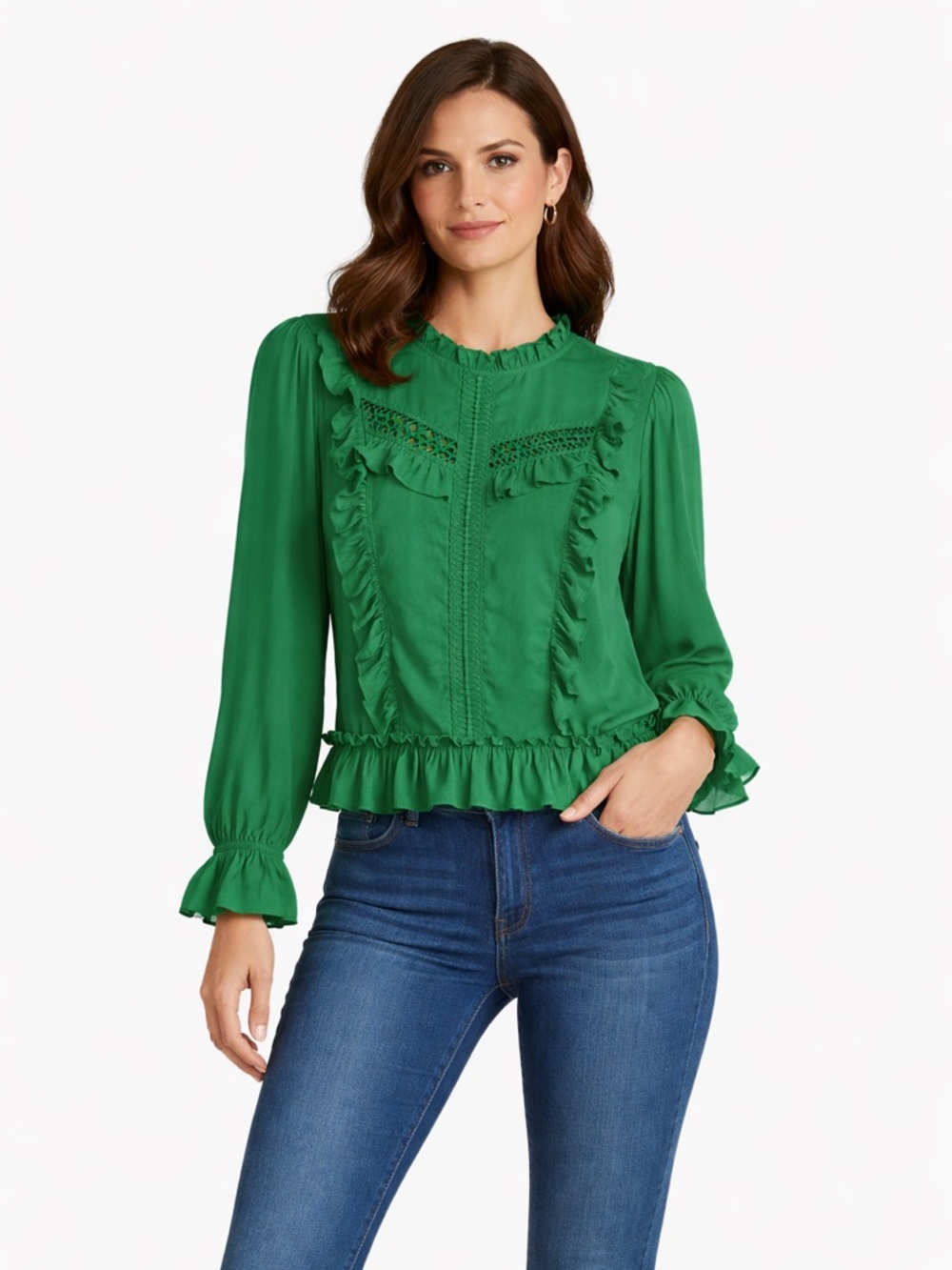 Happy Nature by Kate Hudson Green Ruffle Blouse | Size XL 💚 - Picture 2 of 12